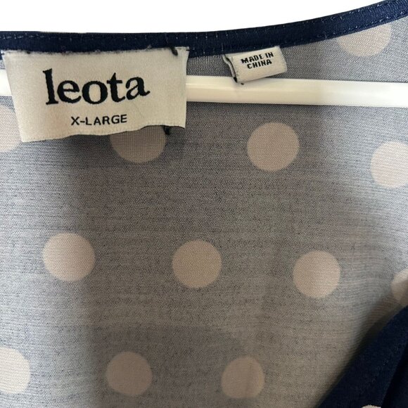 Leota Amiya Surplice Neck Faux Wrap Dress Navy White Polka Dot Women's Size XL - Picture 2 of 4